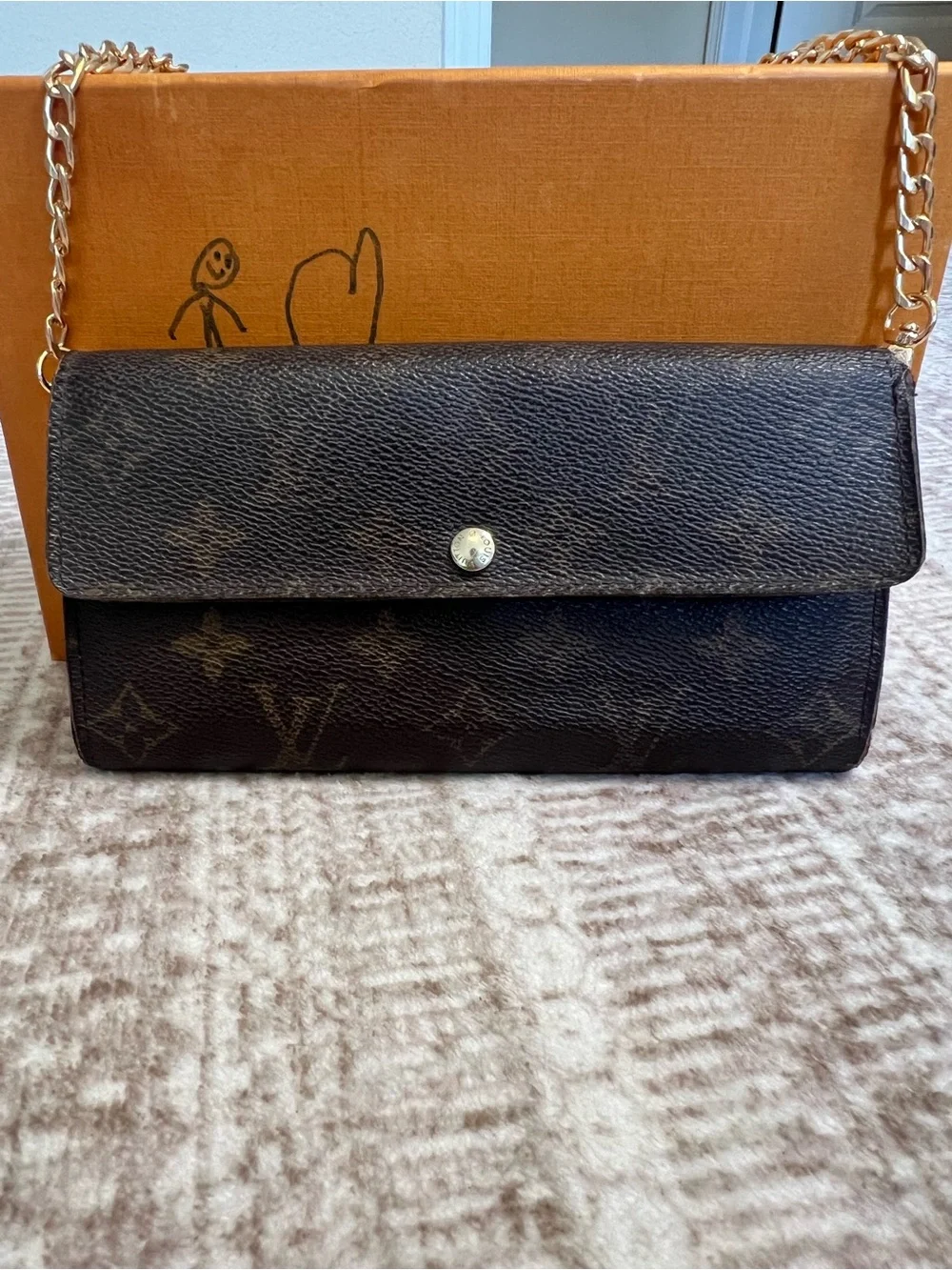 Louis Vuitton Monogram Canvas Chain Crossbody in Brown with Gold Hardware